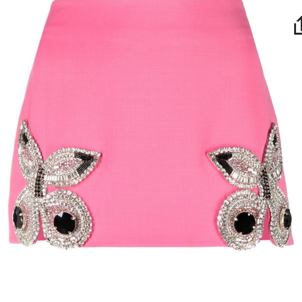 AREA Pink Butterfly Embellished Mini Skirt